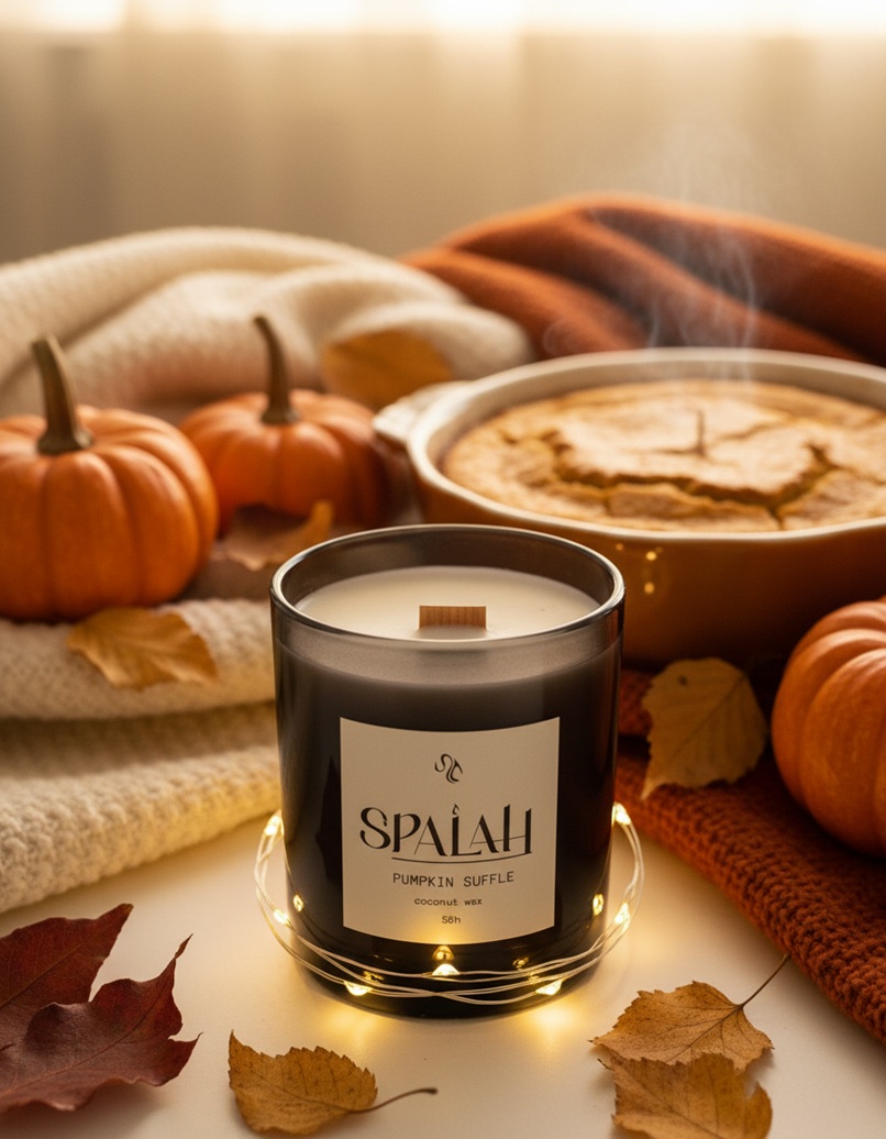 Apple Pie, Pumpkin Soufflé, and Honey Smoke candles together.